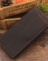 Vintage Leather Long Wallet for Men Bifold Coffee Wallet