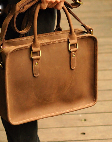 Genuine Leather Mens Briefcase Messenger Bag Laptop Bag Shoulder Bag for men - EverHandmade