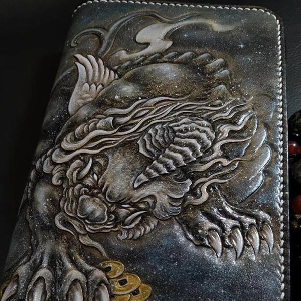 Badass Black Leather Men's Chinese Monster Long - Back View