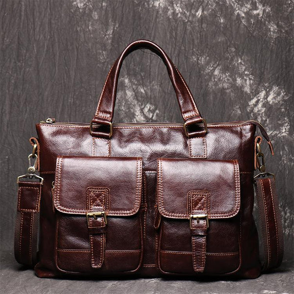 Oiled Leather Men's Red Brown Professional Briefcase - Back View