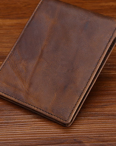 Vinatge Leather Small Mens License Wallet Bifold Card Wallet for Men