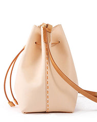 Cute Handmade Leather Womens Bucket Shoulder Bag Barrel Crossbody Purse for Women