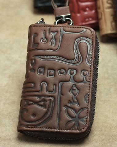 Cool Leather Aztec Designed Mens Car Key Key Wallet Small Key Holders for Men