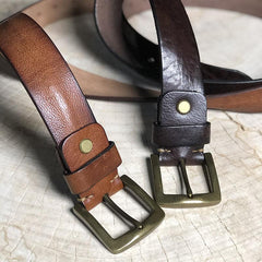 Cool Distressed Coffee Leather Vintage Leather Belt - Side View