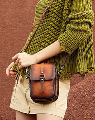 Small Leather Womens VIntage Phone Shoulder Bag - Open View