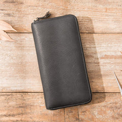 Cool Black Leather Mens Zipper Clutch Wallet Long Wallet Black Cell Phone Long Wallet for Men
