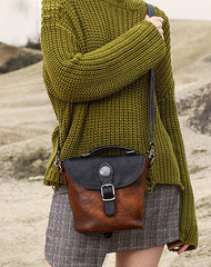 Vintage Leather Womens Bucket Shoulder Bag Handmade - Back View