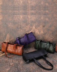 Handmade Brown Leather Womens Vintage Baguette Bag - Open View