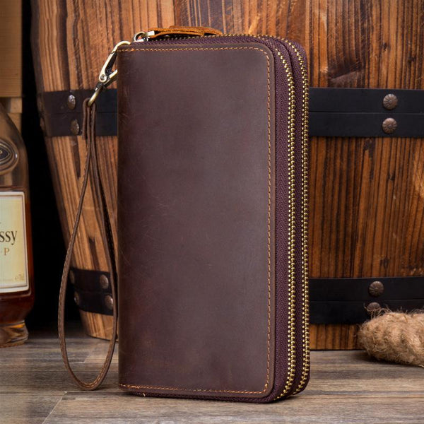 Cool Dark Brown Mens Bifold Zipper Long - Back View