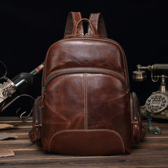 BROWN LEATHER MEN'S College Backpack Travel Backpack Leather Backpack For Men