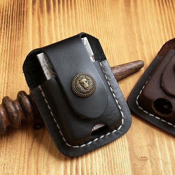 Handmade Mens Black Leather Classic S.T.Dupont Lighter - Back View
