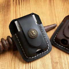 Handmade Mens Black Leather Classic S.T.Dupont Lighter Case S.T.Dupont Lighter Holder with Belt Loop