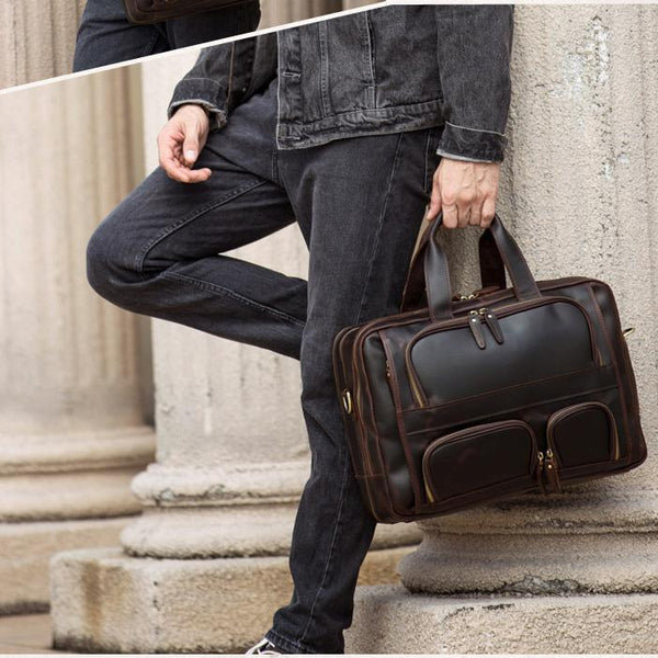 Vintage Leather Men's Briefcase 15‘’ Laptop Briefcase Professional Bag For Men