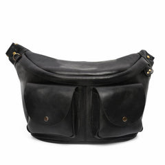 Black LEATHER MENS 10 inches FANNY PACK - Side View