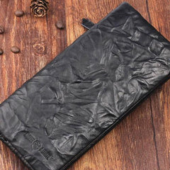 Handmade Leather Mens Cool Long Leather Wallet Bifold Clutch Wallet for Men