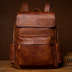 Brown Fashion Mens Leather Large 15inch Laptop Backpacks Black Travel Backpacks School Backpack for men