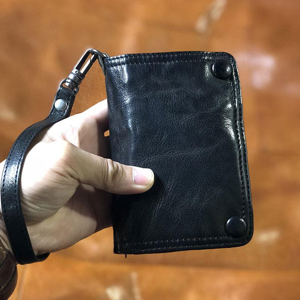 Genuine Leather Mens Chain Biker Wallet Cool - Back View