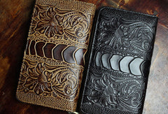 Handmade Long Leather Wallet Crocodile Style Leather Zipper Clutch Wallet For Men Women