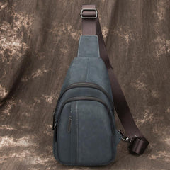 Brown Cool LEATHER MENS Sling Bag 8 inches Small Gray One Shoulder Backpack Chest Bag For Men