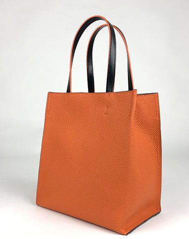 Cute Womens Orange Leather Tote Bag Best Tote Handbag Small Shopper Bag Purse for Ladies