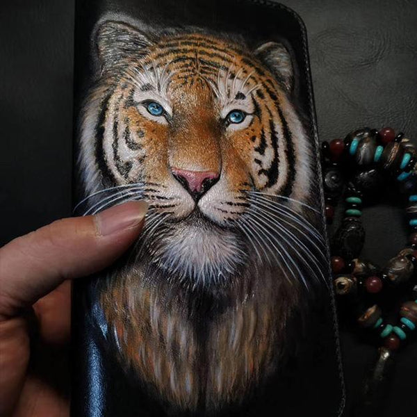 Badass Black Leather Men's Tiger King Long - Back View