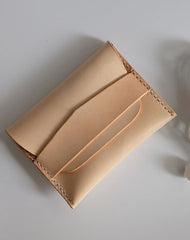 Handmade LEATHER Beige Womens Small Card Wallet Leather Small Coin Change Wallet FOR Women