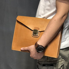 Handmade Leather Mens A4 Envelope Bag 10 inches Clutch Bag Business Documents Bag For Men