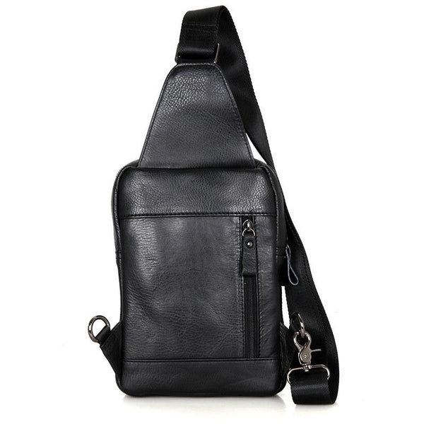 Top Black Leather Backpack Men's  Sling - Back View