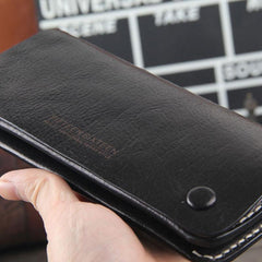 Handmade Genuine Leather Mens Cool Long Leather Wallet Bifold Clutch Wallet for Men