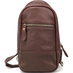 Vintage Dark Brown Leather Mens Chest Bag Red Brown Sling Bag Sling Pack For Men