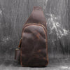 Vintage Brown Leather Men's Chest Bag One Shoulder Backpack Sling Bag For Men