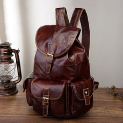 Vintage Brown Leather Men's Backpack 14'' Computer Backpacks Travel Backpack For Men
