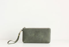 Handmade leather womens zip phone clutch purse Wristlet wallet purse clutch - EverHandmade
