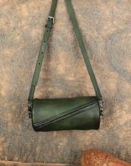 Vintage Green Leather Womens Barrel Shoulder Bag - Front View