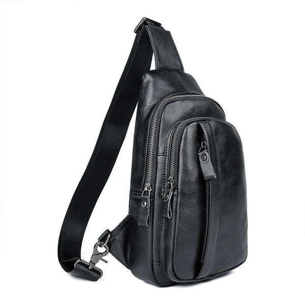 Badass Black Leather Backpack Men's 8 inch - Back View