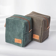 Small Canvas Leather Mens Box Bag Zipper Storage Bag Purse Clutch for Men