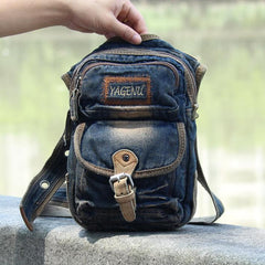 Blue Denim Mens Casual Small Side Bag Vertical Messenger Bags Jean Courier Bag For Men