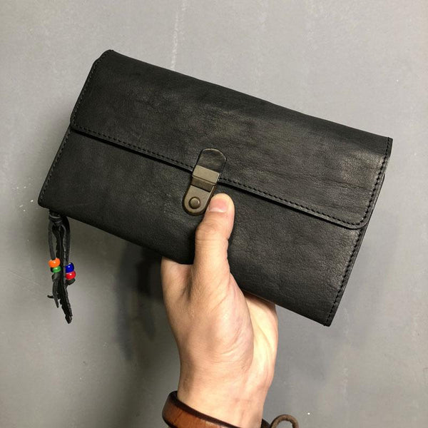 Genuine Leather Mens Clutch Cool Slim Wallet - Back View