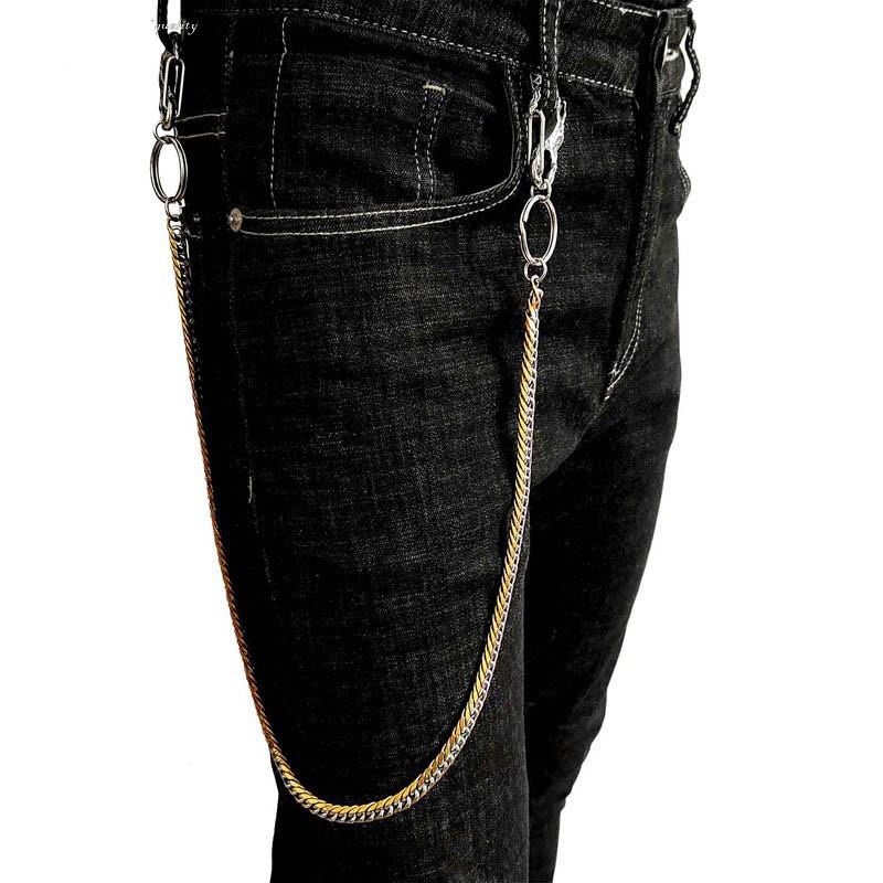 ZJ Badass Men's Brass Pants Chain Jeans Chain Jean Chain Punk Fashion Gold Wallet Chains for Men Gold / D