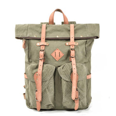 Cool Waxed Canvas Leather Mens Waterproof 16‘’ Large Hiking Backpack Travel Backpack for Men