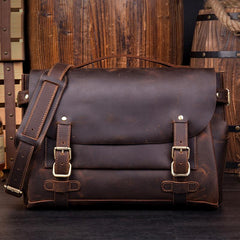 Brown Cool Leather 14 inches Briefcase Work Bag Business Bags Side Bag for Men