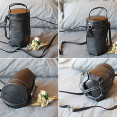 Small Black Leather Crossbody Bag Cute Bucket Bags - Annie Jewel