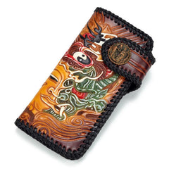 Handmade Leather Buddha&Demon Mens Biker Chain Wallet Cool Leather Wallets With Chain Wallets for Men