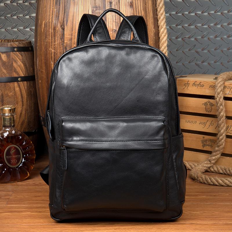 Cool Black Mens Leather 15inches Computer Backpack Fashion Travel Backpack School Backpack for men