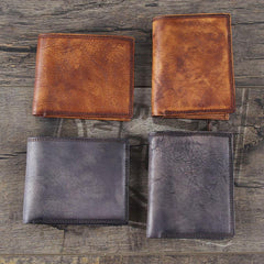 Handmade Genuine Leather Mens Cool Billfold Leather Wallet Men billfold Wallets Bifold for Men