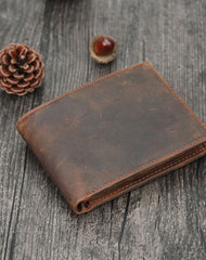 Leather Small Mens Wallet Bifold Vintage Trifold billfold Wallet for Men