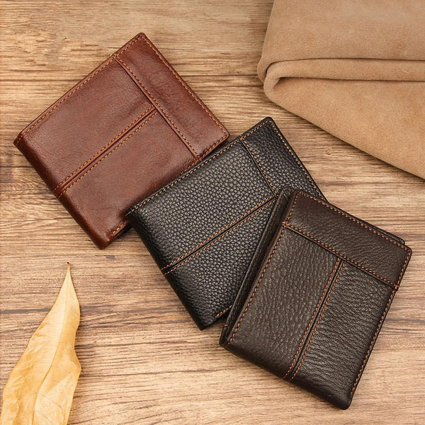 Cool Leather Brown Men's Business Zipper billfold Small Wallet Black Bifold Wall FY00691109