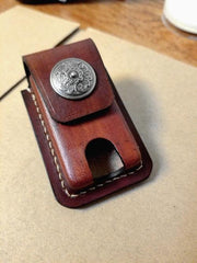 Handmade Black Leather Mens Slim Zippo Lighter Case Black Slim Zippo Lighter Holder with Belt Loop for Men