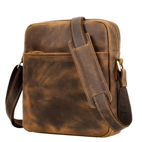 Vintage LEATHER MEN'S SMall Vertical Courier Bag - Back View