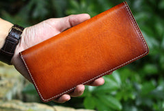 Mens Long Leather Wallet Bifold Vintage Long Wallet For Men - EverHandmade